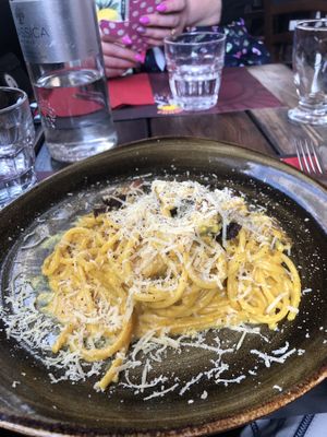 Vegan carbonara  at Rifugio Romano in Rome