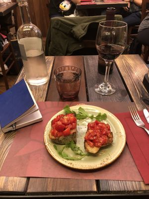 Bruschetta. Tomatoes were SO flavorful  at Rifugio Romano in Rome