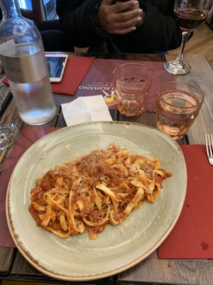 fettuccine pasta with no-meat bolognese at Rifugio Romano in Rome