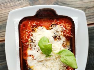 Melanzane alla parmigiana (vegan eggplants baked in the oven) at Rifugio Romano in Rome