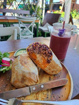 Breakfast burrito/ berry smoothie at Pure Vegan Heaven - Chalong  in Phuket