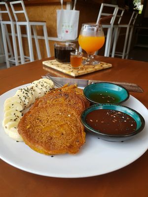 Sweet potato pancakes with banana and vegan nutella   at Pure Vegan Heaven - Chalong  in Phuket