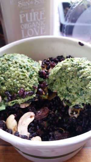 black rice butternut squash salad yum! at Sun & Soil Juice Company in Sacramento