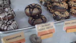 grasshopper, chocolate peanut butter, and nutty chocolate at Mighty-O Donuts - Capitol Hill in Seattle