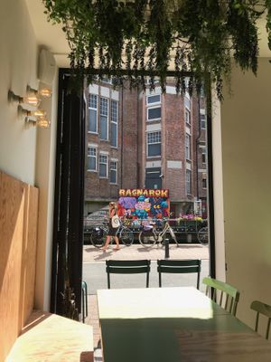 Interior with large open windows  at PLUS in Ghent