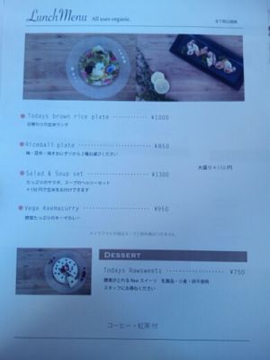 Lunch Menu at Re:Nature Organic Cafe in Tokyo
