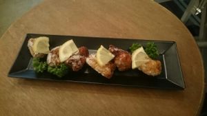 Fried soymeat, complemented well by the sourness of lemon at Re:Nature Organic Cafe in Tokyo