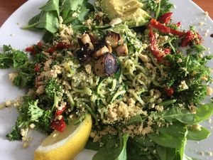 Pesto pasta with zucchini noodles at Cafe Wylde in Everett