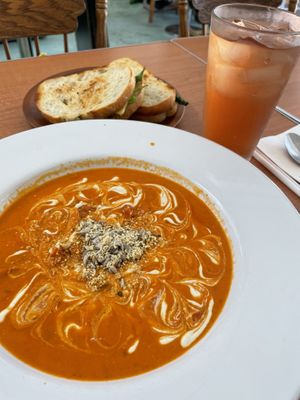 Grilled cheeze with tomato bisque  at Cafe Wylde in Everett