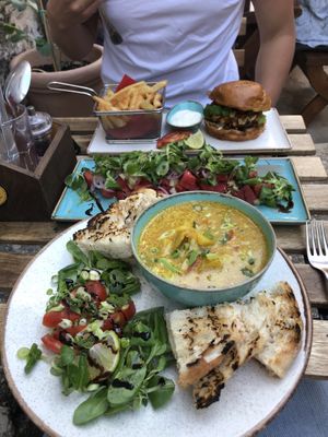 Vegetarian burger, vegan watermelon salad, and vegan korma!  at Fig in Hvar