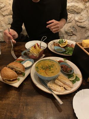 Lots of different food that they can make vegan. We had a burger, korma curry and roasted veggies and hummus. So tasty!  at Fig in Hvar