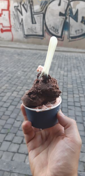 Cioccolato 
fondente and Fragola basilico Limonade at La Golosa Gelato - Gerechtigkeitsgasse in Bern