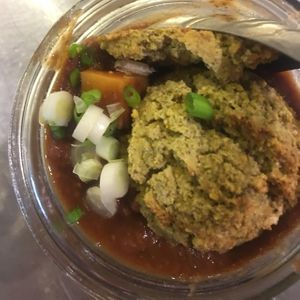 chili and savory biscuit, lunchtime regular item at PURE Simple Juice in Portland