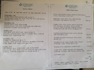 Menu at Herbivore in Prague