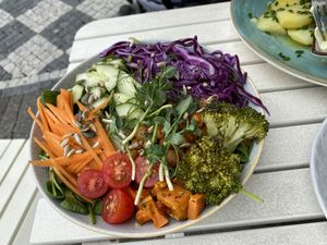 Buddha bowl (on big bed of quinoa) at Herbivore in Prague