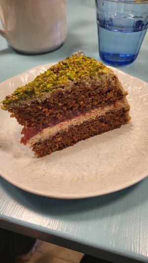Pistachio cake at Herbivore in Prague