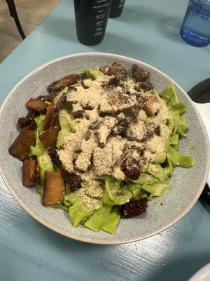 Pasta with spinach and smoked tofu   at Herbivore in Prague