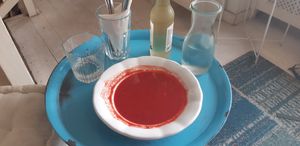 Beetroot soup at Herbivore in Prague