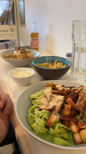 Tagliatelle with smoked tofu at Herbivore in Prague