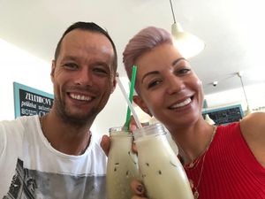 Interior and matcha tea :-) at Herbivore in Prague