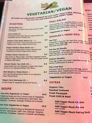 Vegan/Veg Menu at Hot Chilli Bean Thai Cafe in Coolum Beach