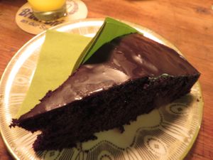 vegan chocolate cake with coconut and maple syrup glazing at Janoszek in Saarbrucken