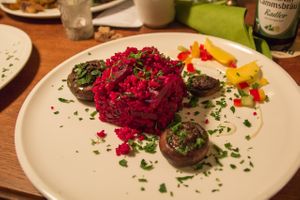 Filled mushrooms with beetroot tabbouleh at Janoszek in Saarbrucken