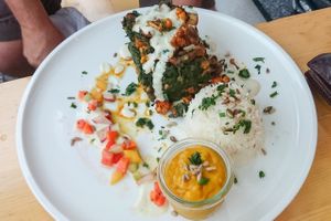 Spinach tower with mango chutney at Janoszek in Saarbrucken