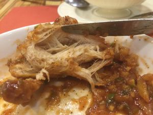 the inside of the fried chicken that looks so real at Loving Hut Land - 러빙헛랜드 in Seoul