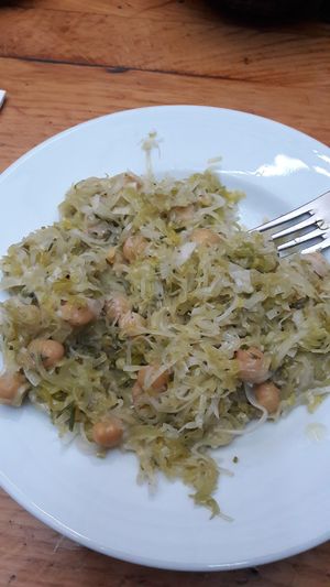 Leek and chickpeas stew. Very good at Zencefil in Istanbul