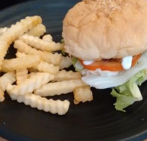 Mushroom burger at VegCafe in Central Singapore