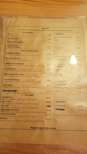 Menu at VegCafe in Central Singapore