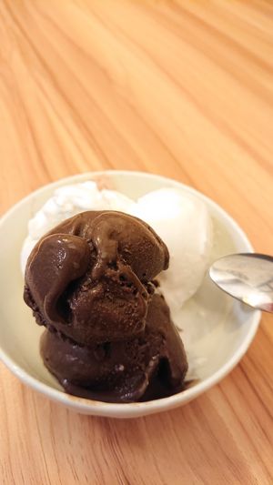 dark chocolate and coconut ice cream at VegCafe in Central Singapore
