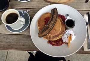 Pancakes with cooked banana at Bespoke Kitchen  in Queenstown