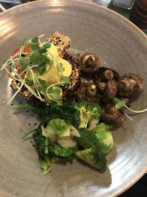 Tofu Benedict with mushrooms and greens at Bespoke Kitchen  in Queenstown