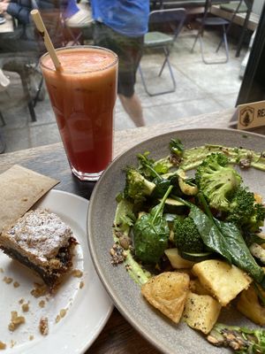 Hash with no egg, juice and date-oat bar  at Bespoke Kitchen  in Queenstown