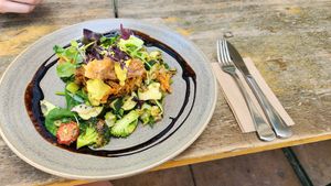 Vegan Benedict with tofu and onion rosti at Bespoke Kitchen  in Queenstown