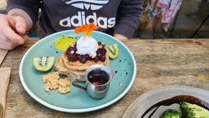 Vegan blueberry pancakes at Bespoke Kitchen  in Queenstown