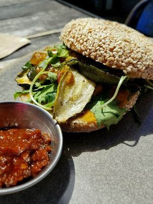 Vegan begal with roasted zucchini and mango chutney at Bespoke Kitchen  in Queenstown