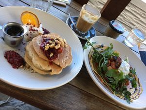 Sweet (left) and savory (right) pancake dishes at Bespoke Kitchen  in Queenstown