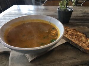 Pumpkin carrot & leek soup  at Ginger Monkey in Torquay