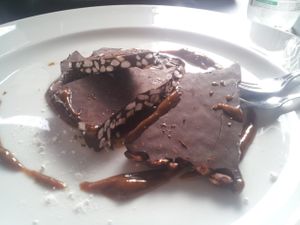 Dark chocolate and puffed rice with caramel sauce at Mia in Modena