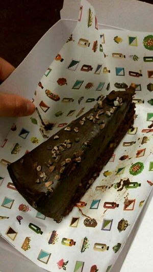 Two layered chocolate cake  at Teresa's Juicery in Barcelona