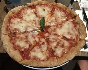 Pizza Margherita at Teresa's Juicery in Barcelona