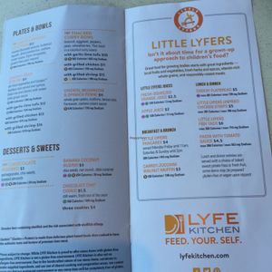 menu at LYFE Kitchen in Memphis