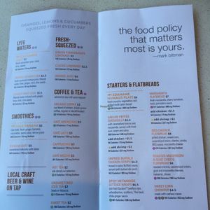 menu at LYFE Kitchen in Memphis