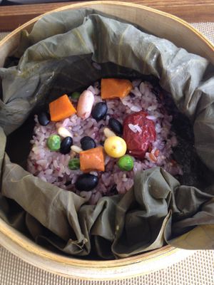 Yeonnipbap: Rice cooked in a lotus leaf. at Temple Stay Food in Seogwipo