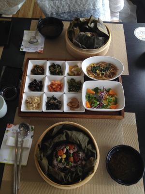 The yeonnipbap meal set. at Temple Stay Food in Seogwipo