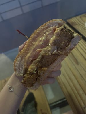 Tempeh Reuben sandwich with vegan cheese  at Longs Peak Pub in Longmont