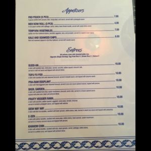 Vegan menu at Thai Basil II in Largo